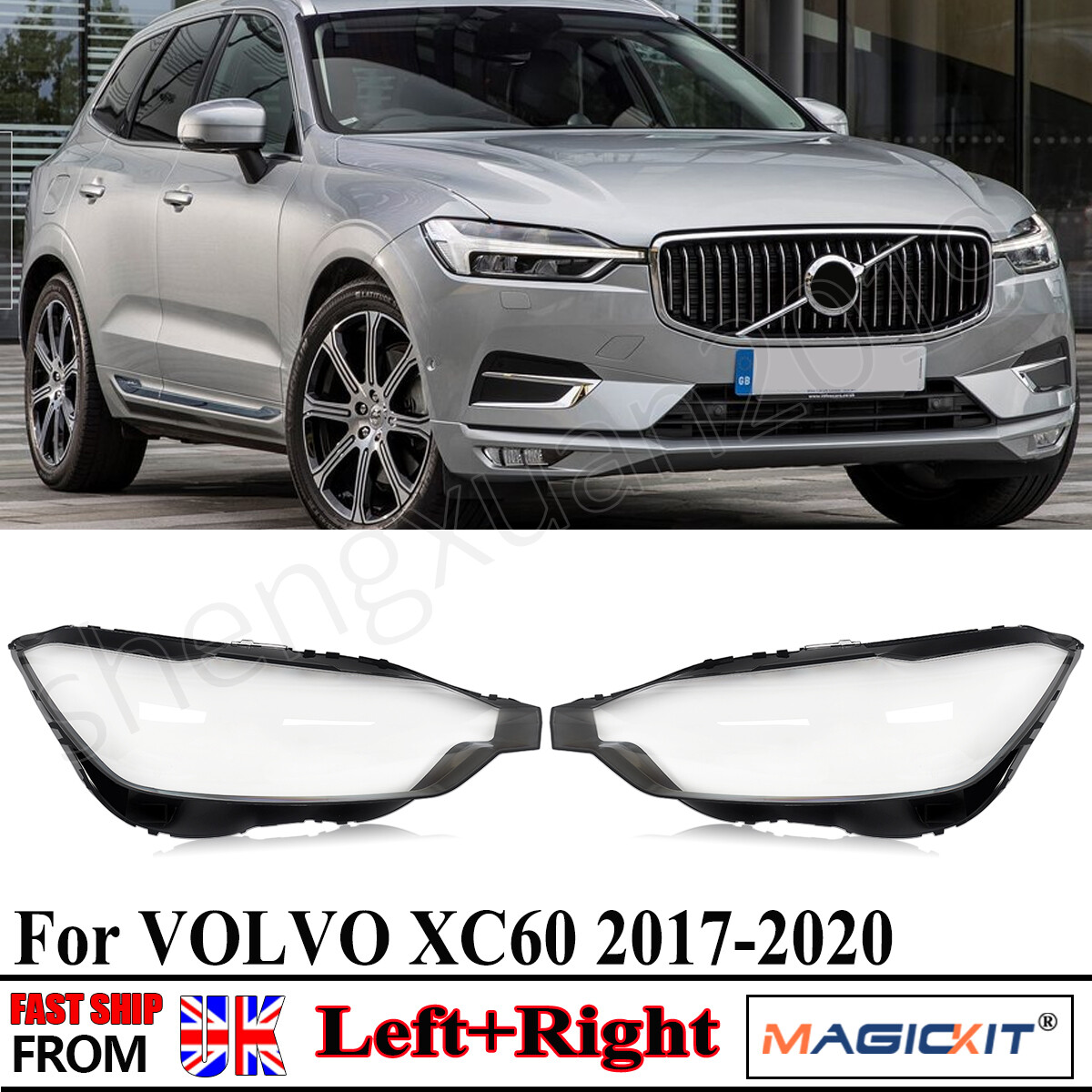 2Pcs Headlight Headlamp Clear Lens Left&Right Cover Fit For VOLVO XC60 2017-2020