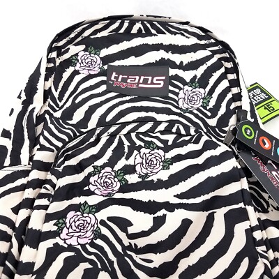 Trans by Jansport Backpack Book Bag Laptop Sleeve Zebra Rose Black Beige NWT