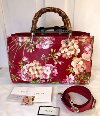 Gucci Bloom Bag Tote Gucci Rare Red Blooms Bamboo Shopper Handbag