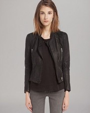$915 Authentic Maje Designer Black Skin Distressed Moto Leather Jacket Size Us M