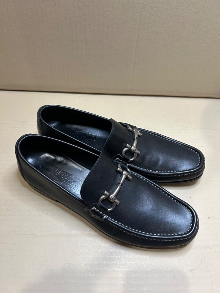 Salvadore Ferragamo Gancini Loafers Black Horse Bit Mens 8.5D EUC eBay
