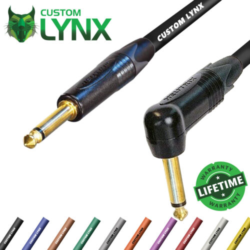 Custom Lynx Neutrik Right Angled Guitar Cable. Jack Patch Lead. PRO 6.35mm GOLD - Picture 1 of 6