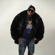 Fashion Hip Hop Men Real Natural Fox Fur Coats Black Jacket Winter Short Outwear