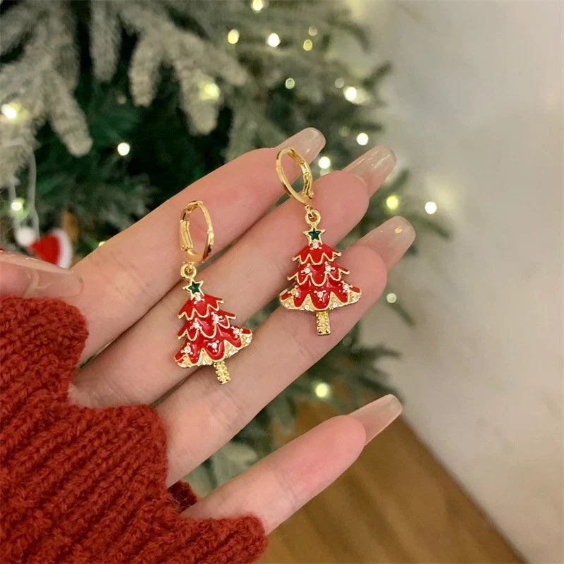 Fashion Christmas Xmas Tree Earrings Hoop Drop Dangle Women Party Jewelry Gift