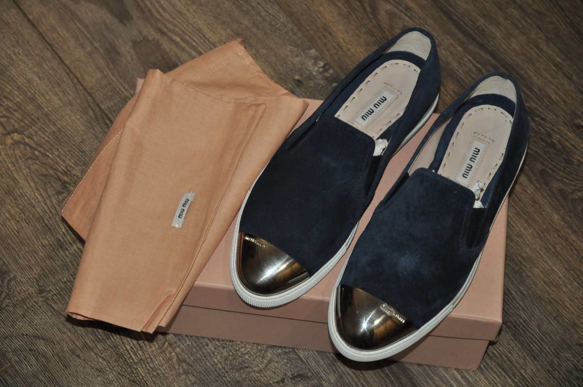 AUTHENTIC NEW MIU MIU NAVY SUEDE LEATHER SLIP-ON SNEAKERS