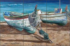 Ceramic Tile Backsplash Mural Cook Mediterranean Seascape Boats Art GCS007