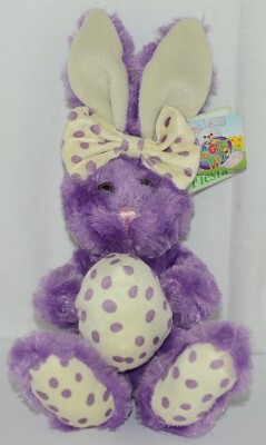 Fiesta Brand E07065 Purple White Polka Dot Sitting Easter Bunny With Bow Egg