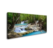 S01574 1 Panels Wall Art Tropical Beautiful Waterfall Prints Light Green Fore...