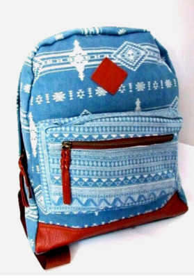 NWT RED CAMEL DENIM BACKPACK with FAUX LEATHER TRIM