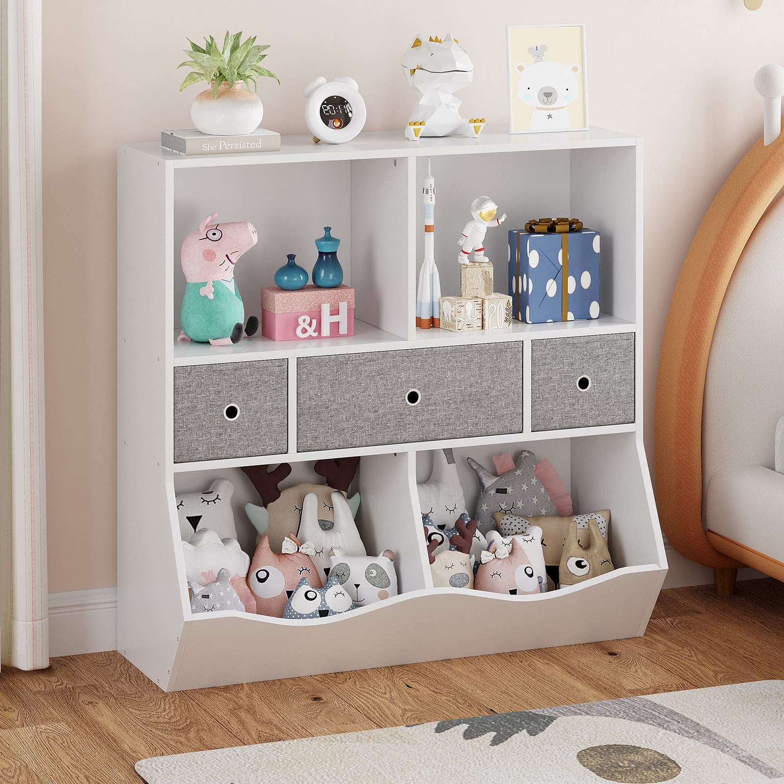 Kids Toy Storage Organizer with Bookcase, Kids Bookshelf, Toddler Bin Storage...