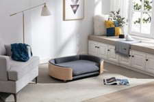 Scandinavian Dog Bed Pet Sofa with Wood Legs  Velvet Cushion Fits All Breeds