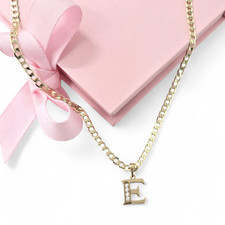 9ct Gold XP Letter pendant on 18" Curb Chain, Cz Small Initial Letter Necklace