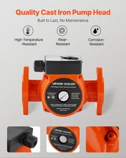F-15-58FC Cast Iron Circulator Pump, 17 GPM, AC 120V 20 ft Hot Water Recirculati