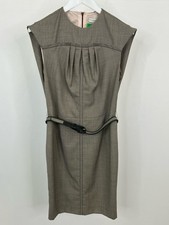 CAROLINA HERRERA NWT $2690 100% Wool Belted Size 10 Grey & Black Women Dress