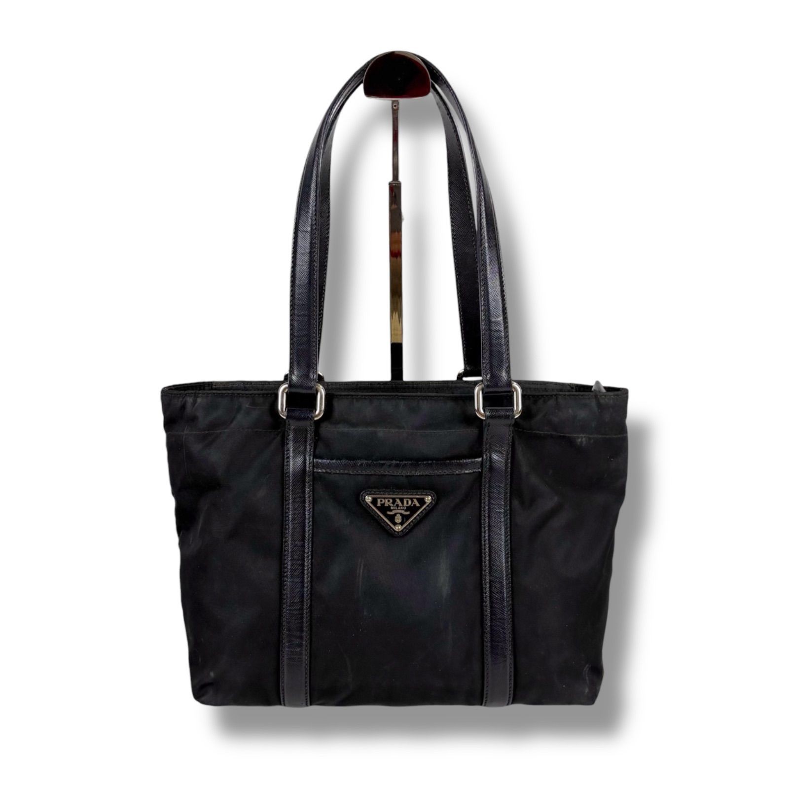 Prada Triangle Logo Mini Tote Bag Tessuto Nylon Black Authentic Vintage