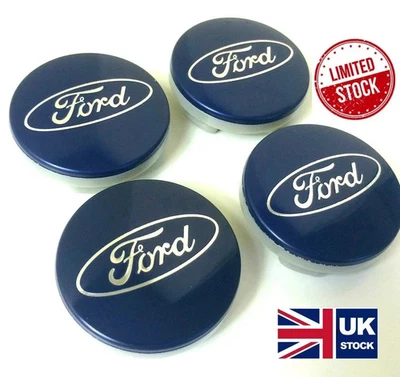 4x BLUE FORD CENTRE CAPS 54MM ALLOY WHEEL FITS MOST MODELS FOCUS FIESTA KA - Image 1 of 4