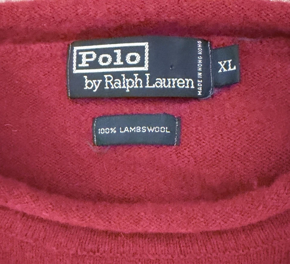 De Colección Polo por Ralph Lauren 100% Lana Cuello Redondo Rojo Suéter Poni Para Hombres XL Preppy Foto 2 de 4