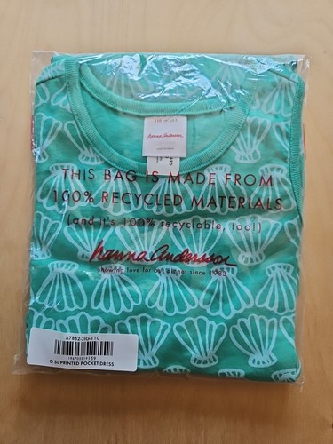 NWT HANNA ANDERSSON SEASHELLS GREEN PULLOVER BREEZY POCKET TANK DRESS 110 5 - Picture 4 of 5