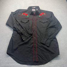 Ely Diamond Western Pearl Snap Embroidered Shirt Black Large