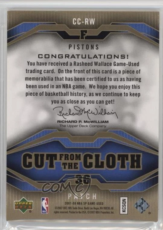 2007-08 SP Game Used Cut from the Cloth Patch /25 Rasheed Wallace #CC-RW Patch - Image 2 of 2