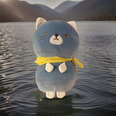 Yamani Nyan Cafe 14  Blue Arubaito Cat Plush  Mochi  Style Round 1 NWT Soft Cute