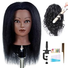 Cabeza de Maniquí 100% Cabello Humano Real Cosmetología Cabeza+Soporte+Peine