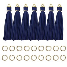Leather Tassels for Beaded Bracelet Keychain Wristlet - 12pcs Gold Caps Navy