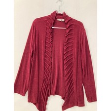 Chico's Travelers Cardigan Jacket size XL/3 Red Ruffle Open Front Slinky Knit