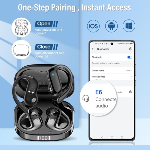 Écouteurs sans Fil Bluetooth 5.4 avec Crochets d'Oreille Écouteurs Ouverts Sport IPX7 Li - Photo 7 sur 22