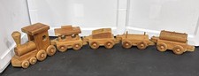 Beautiful Vintage Wooden Hand Crafted 5 Piece Toy Train Set Natural Wood 36  Lg 