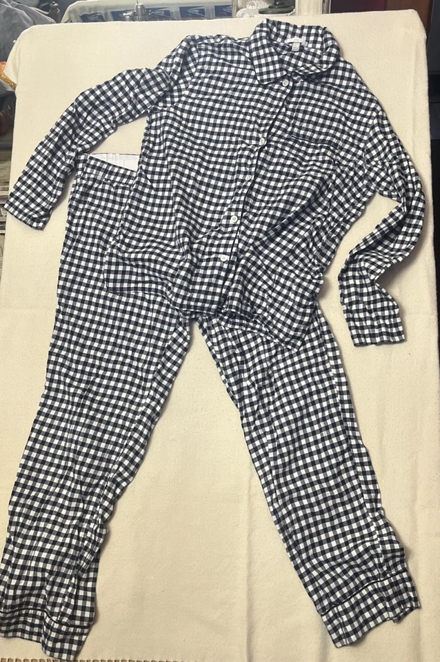 Conjunto de pijama de franela para mujer J.Crew talla L azul blanco a rayas manga larga ropa de dormir Foto 3 de 4