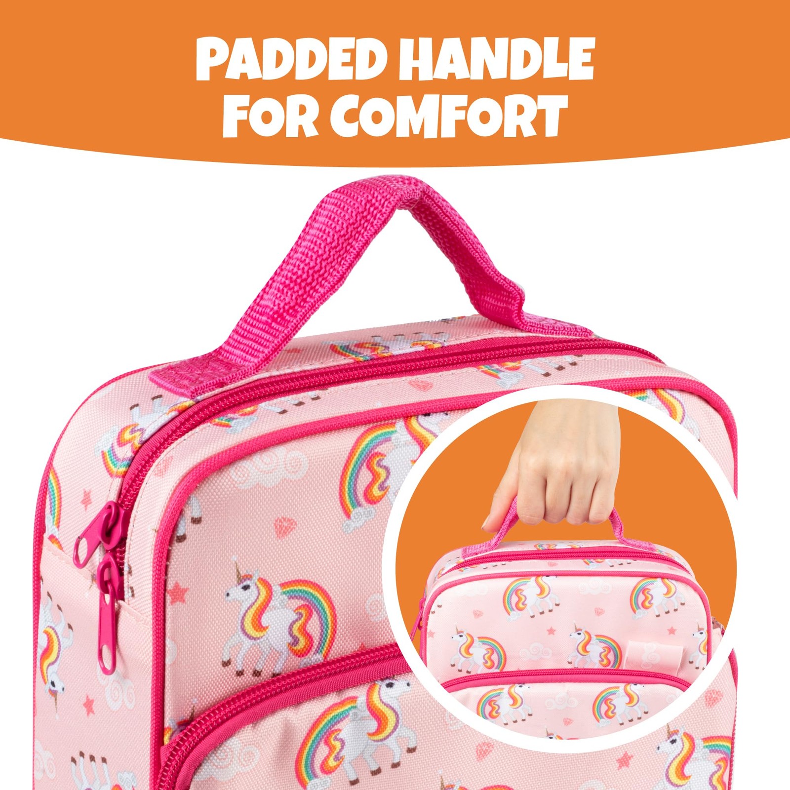 New Kids Insulated Lunch Box w Snack Pocket & Expandable Water Bottle Holder For