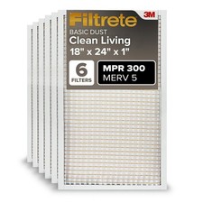 18x24x1 Air Filter, MPR 300, MERV 5, Clean Living Basic Dust 3-Month Pleated ...