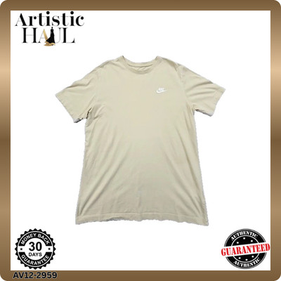 Nike Men's T-Shirt Beige Crew Neck Short Sleeve Size M Cotton