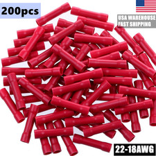 200pcs Red Fully Insulated 22-16AWG Wire Crimp Butt Connectors Splice Terminals