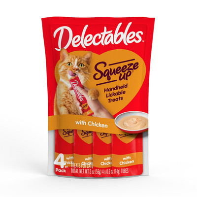 Hartz Delectables Squeeze Up Lickable Wet Cat Treats, Chicken Flavor, 2oz. PACK4