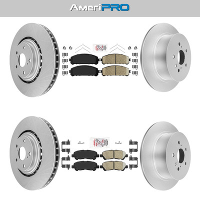 Front & Rear Ceramic Brake Pads & Coated Rotors Fits 2008-2013 TOYOTA HIGHLANDER