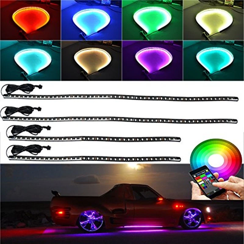 4 X Impermeable Multicolor LED Coche Chasis Tira de Luz Tubo Lámpara Control APP Foto 2 de 4
