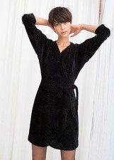 & And Other Stories Paris Atelier Black Zebra Velvet Wrap Dress in Size Small 4