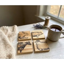 Farmhouse Animal Coaster Set | Hand Stamped W...
