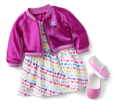 New American Girl Truly Me Starry Meet Outfit~Pink Dress~Bomber Jacket~Shoes~18"
