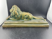 Vtg Resin/Plature Green Felt Base Lion Resting W/ Repair**