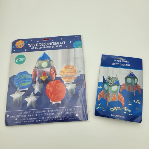 16 Pcs Space Themed Birthday Decorations 8 Table Centerpieces & 8 Favor Boxes - Picture 1 of 7