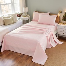 Girls Bed Set Twin Size Bedding Pink 100 Cotton Pillowcase Set 3Pc Solid Col...