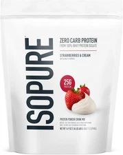 Isopure Zero Carb Whey Isolate Protein Strawberries & Cream 1 lb 25g 15 Serv