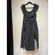 Forever 21+ Womens Black White Striped Off Shoulder Ruffle Midi Dress Size 1X