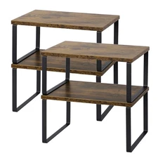 MOOACE Kitchen Counter Shelf, Stackable Cabinet Shelf Organizers Expandable C...