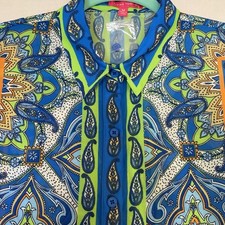 Image of NWT FLYING TOMATO Short Set Women Large Green Print Relax Top Fitted Waist Short
