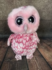 NWT Ty Beanie Boos Pinky The Owl Plush Stuffed Animal 9" Glitter Eyes 2014