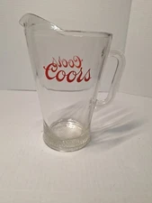 Coors Beer Glass Pitcher, 9 In Tall, 5.5 In Wode Mouth, Handle, Clear